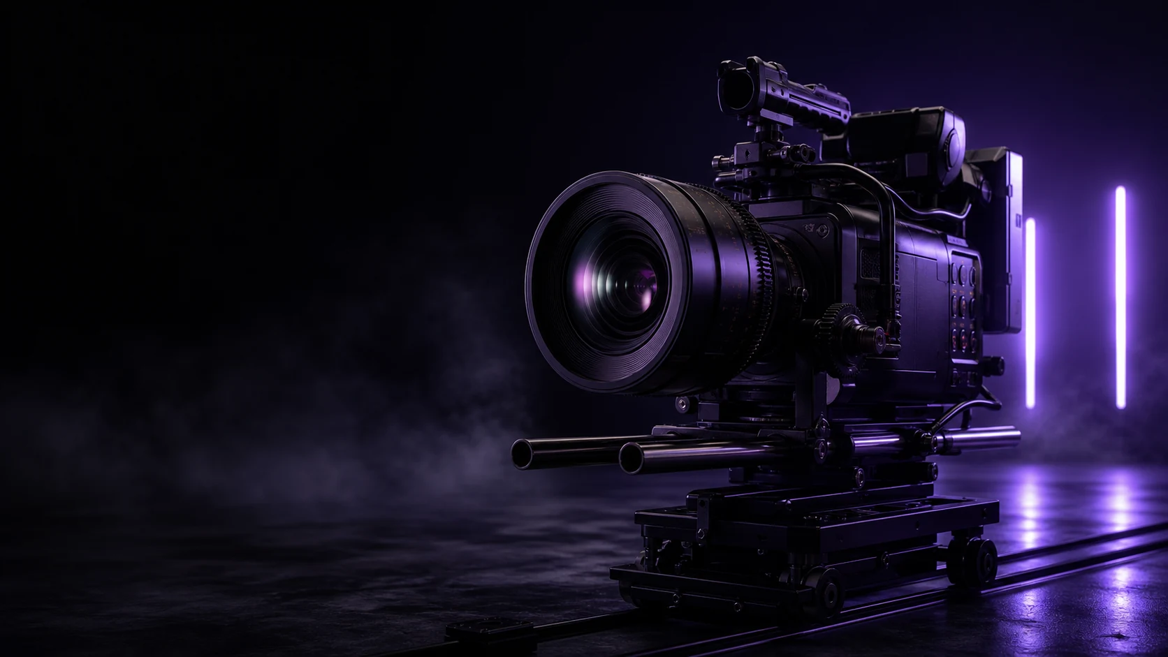 Professional cinema camera on a dark studio set
